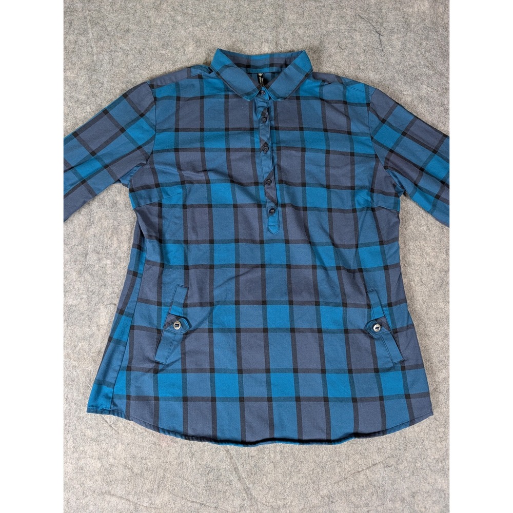 Kuhl Womens Blue Plaid Flannel Pullover Henley Shirt Long Sleeve Mountain Top - Picture 4 of 10